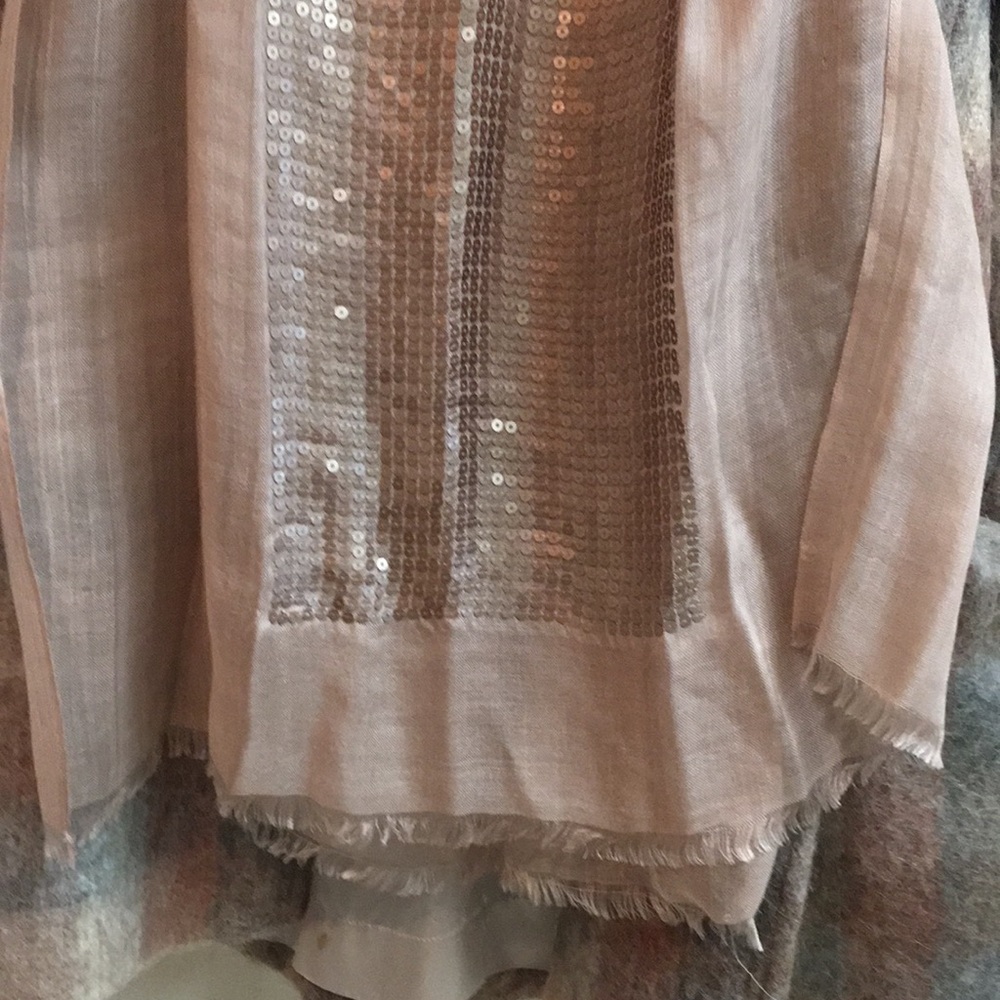 SHIMMERY SHEER SEQUIN SCARF with FRINGE